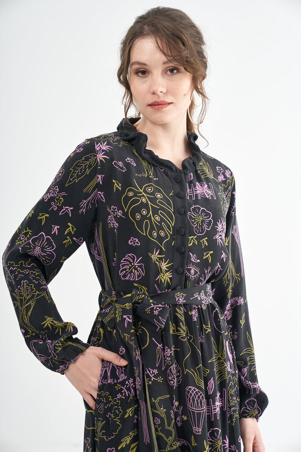 Desenli Cupro Elbise