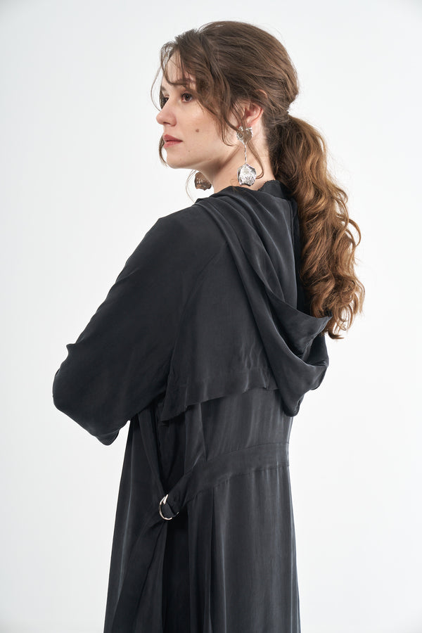 Nervür Detaylı Cupro Pardesü