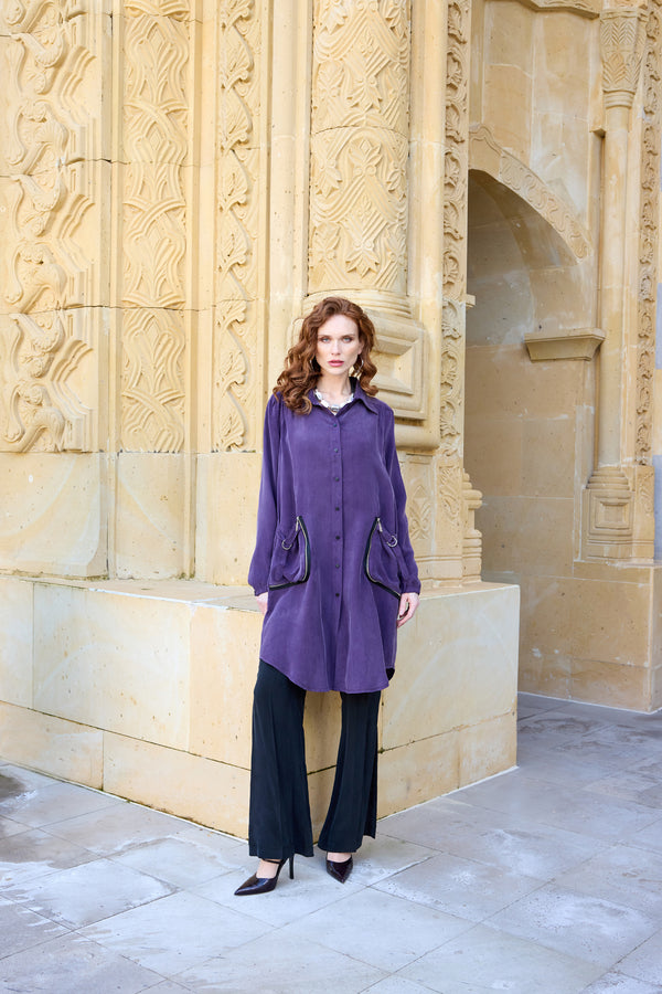 Cep Detaylı Cupro Gömlek