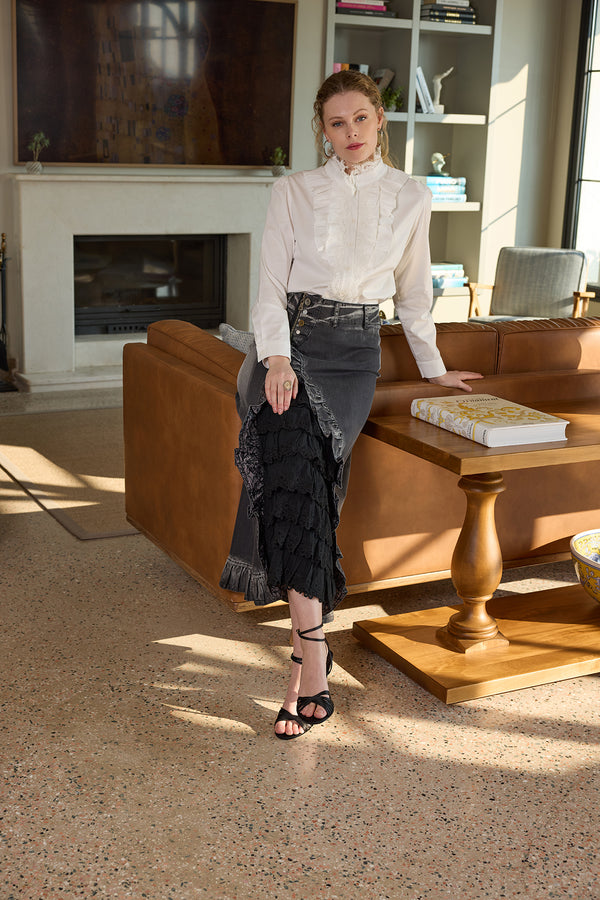 Güpür Detaylı Kot Etek