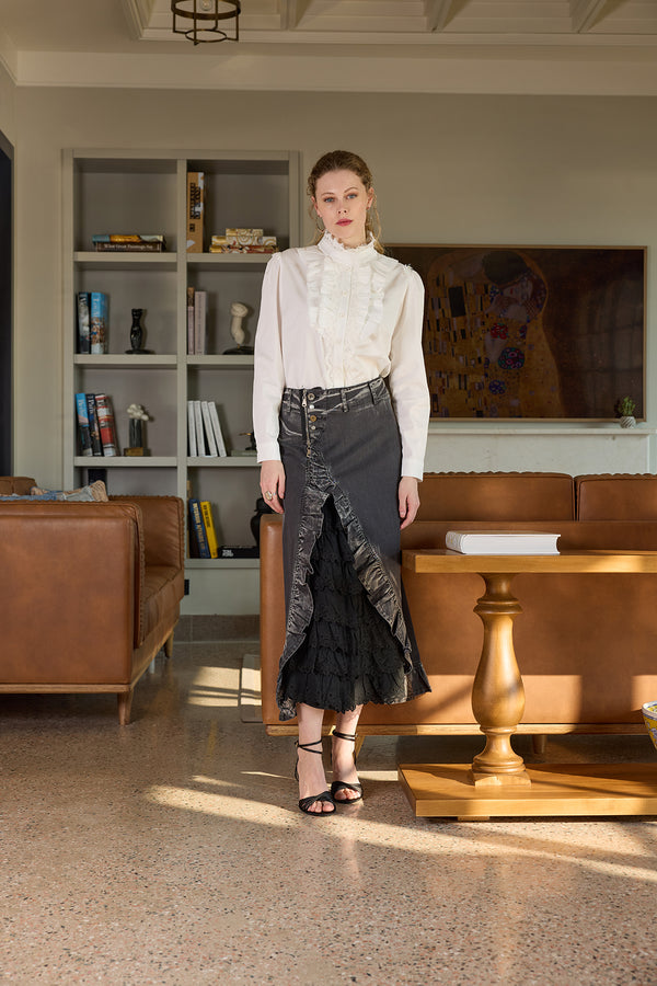 Güpür Detaylı Kot Etek