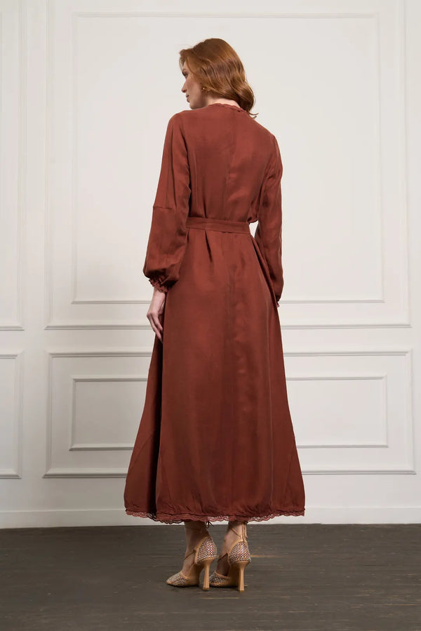 Dantel Detaylı Keten Elbise