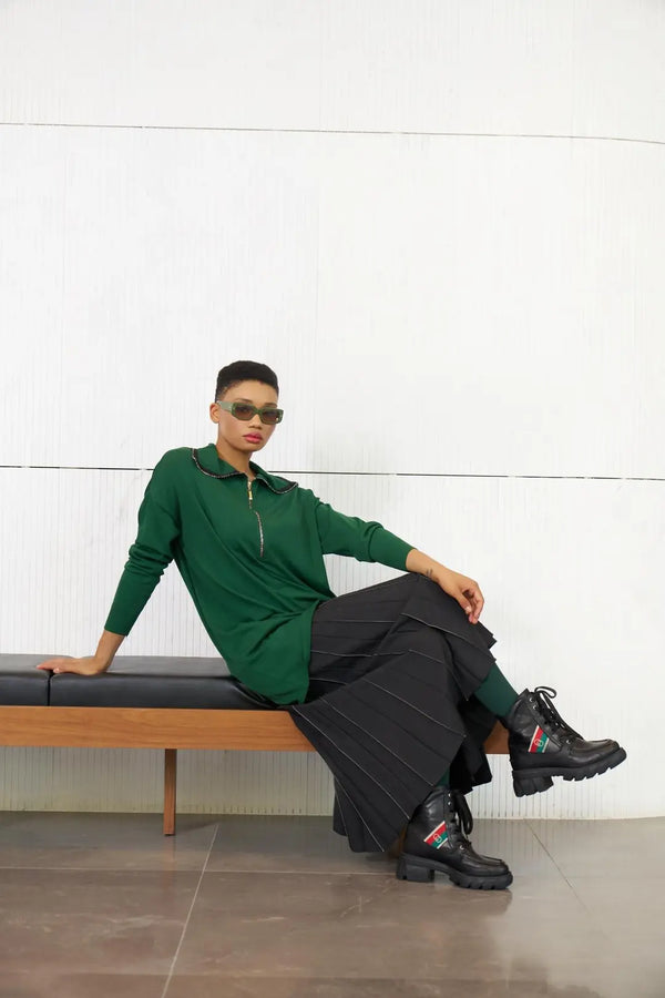 Fermuar Detaylı Triko Tunik